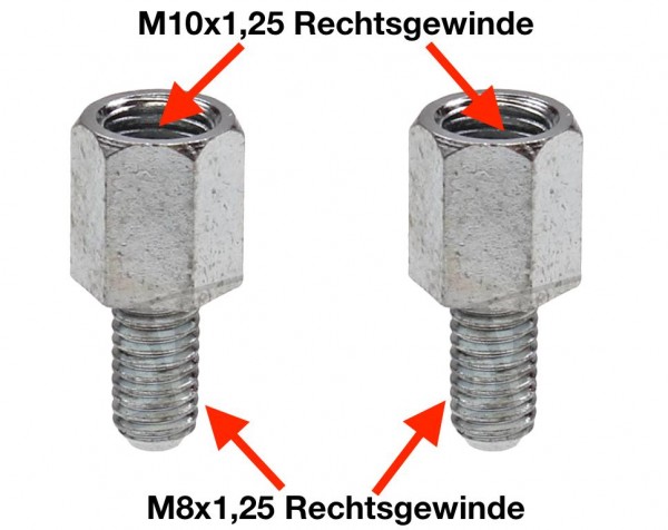 Spiegeladapter Rechtsgewinde M10 auf M8 x 1,25 für Roller / Moped / Motorrad